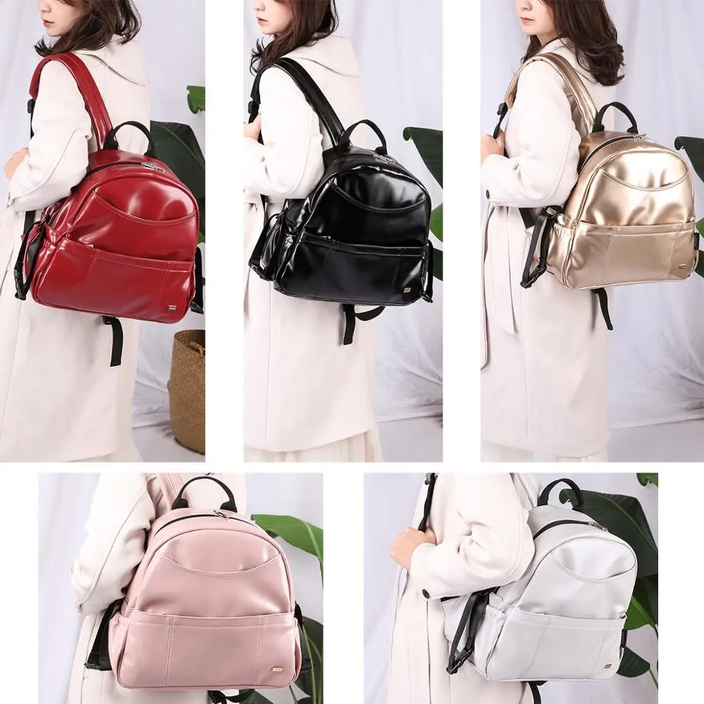 

New Fashion PU Black Diaper Backpack for Baby Large Capacity Waterproof Pockets Diaper Bag for Mother Travel Stroller Bag