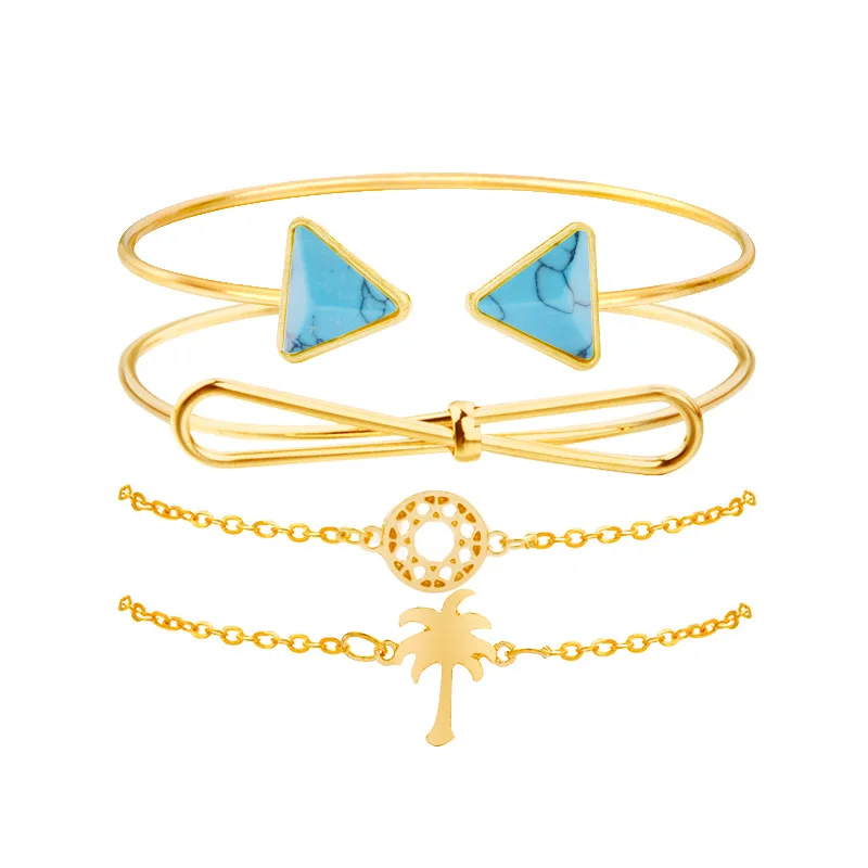 4 шт./компл. богемное очарование кокосовое дерево треугольный камень браслет с