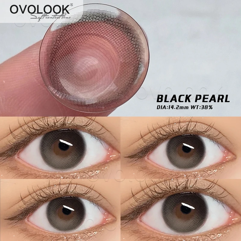 

OVOLOOK-2PCS/Pair Eye Color Lens Natural Pupil Lenses Contact Lenses for Eyes Black Pearl Prescription Myopia Lenses 14.2mm
