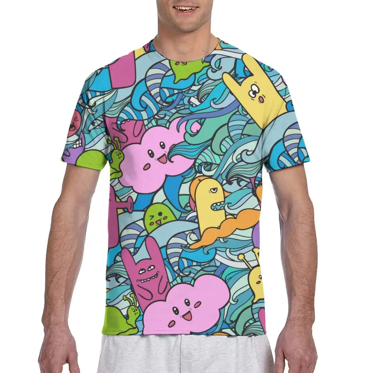 

2020 Мужская футболка, летние топы, футболки, футболка с круглым вырезом, мужская рубашка с коротким рукавом, забавные мультяшные монстры, гра...