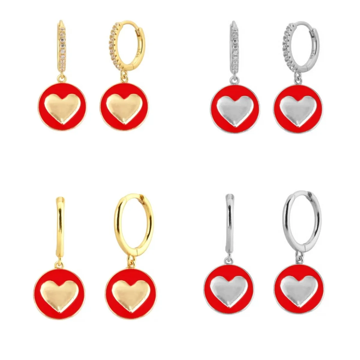 

Coin Heart Enamel Charm Drop Earrings for Women red Enamel Pendant Piercing Huggie Dangle Earings Fashion Jewelry Pendientes