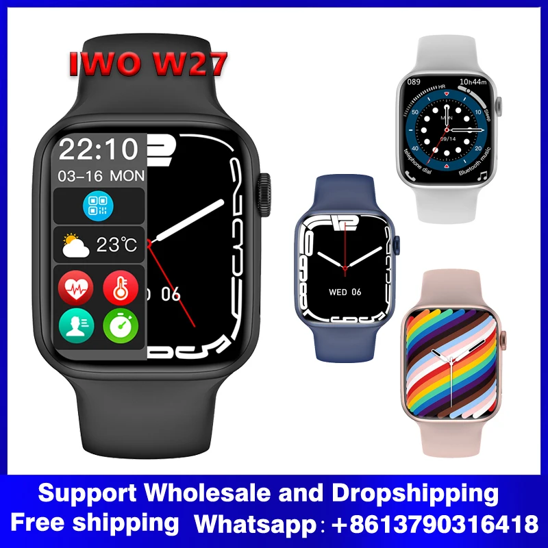 

2021 New IWO W27 Smart Watch Series 7 Heart Rate Bluetooth Call Split Screen PIN Lock Smartwatch Support Siri NFC for IWO 13 W37