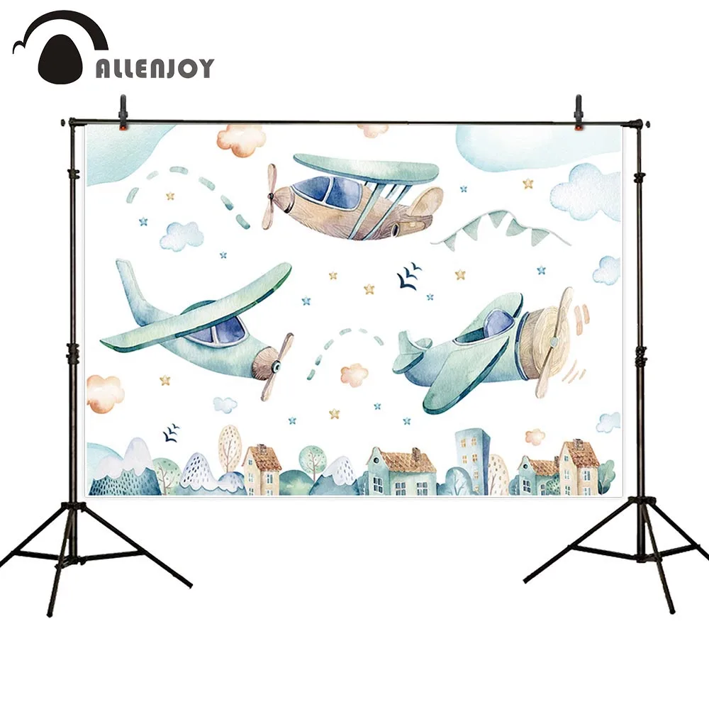 

Allenjoy hot air balloon airplane backdrops boy village newborn birthday baby shower portrait photography background photophone