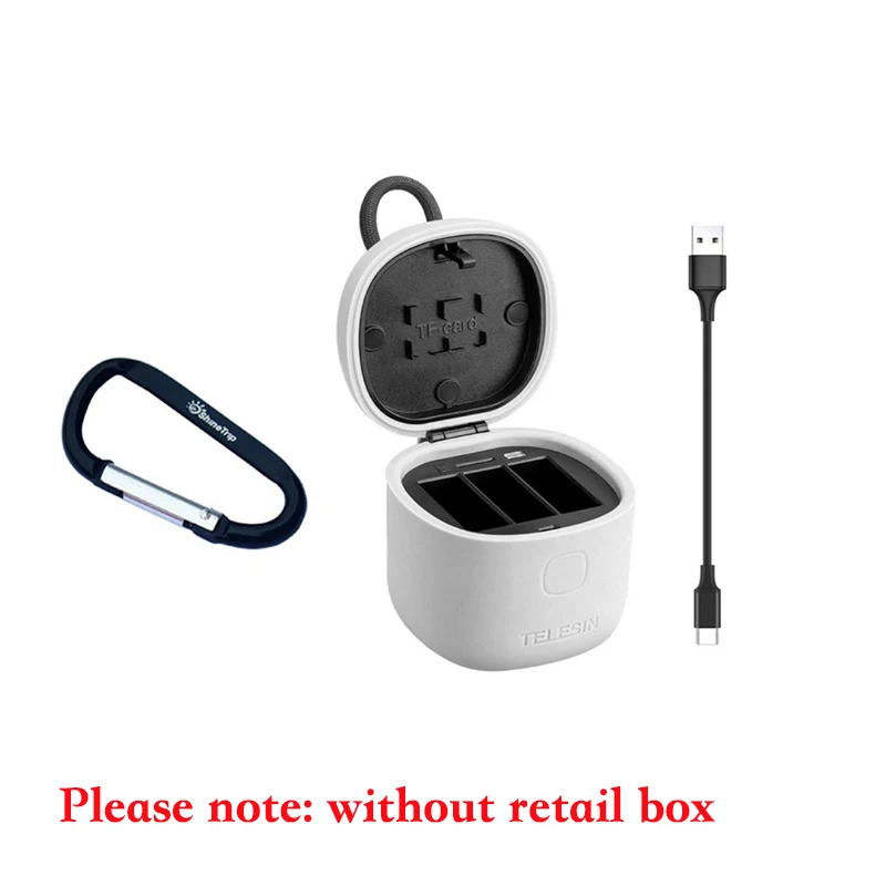 Without Retail box TELESIN Allin 3-way gopro зарядное устройство батареи, go pro литий-ионный аккумулятор коробка для хранения, TF кард-ридер для gopro hero 7 6 5 черный - Цвет: Without Retail box