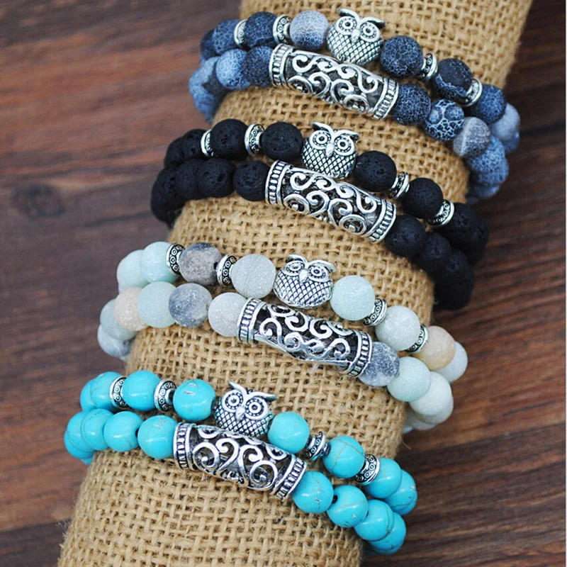 2 шт. тибетский серебристый цвет браслет с совой набор ручная работа натуральные