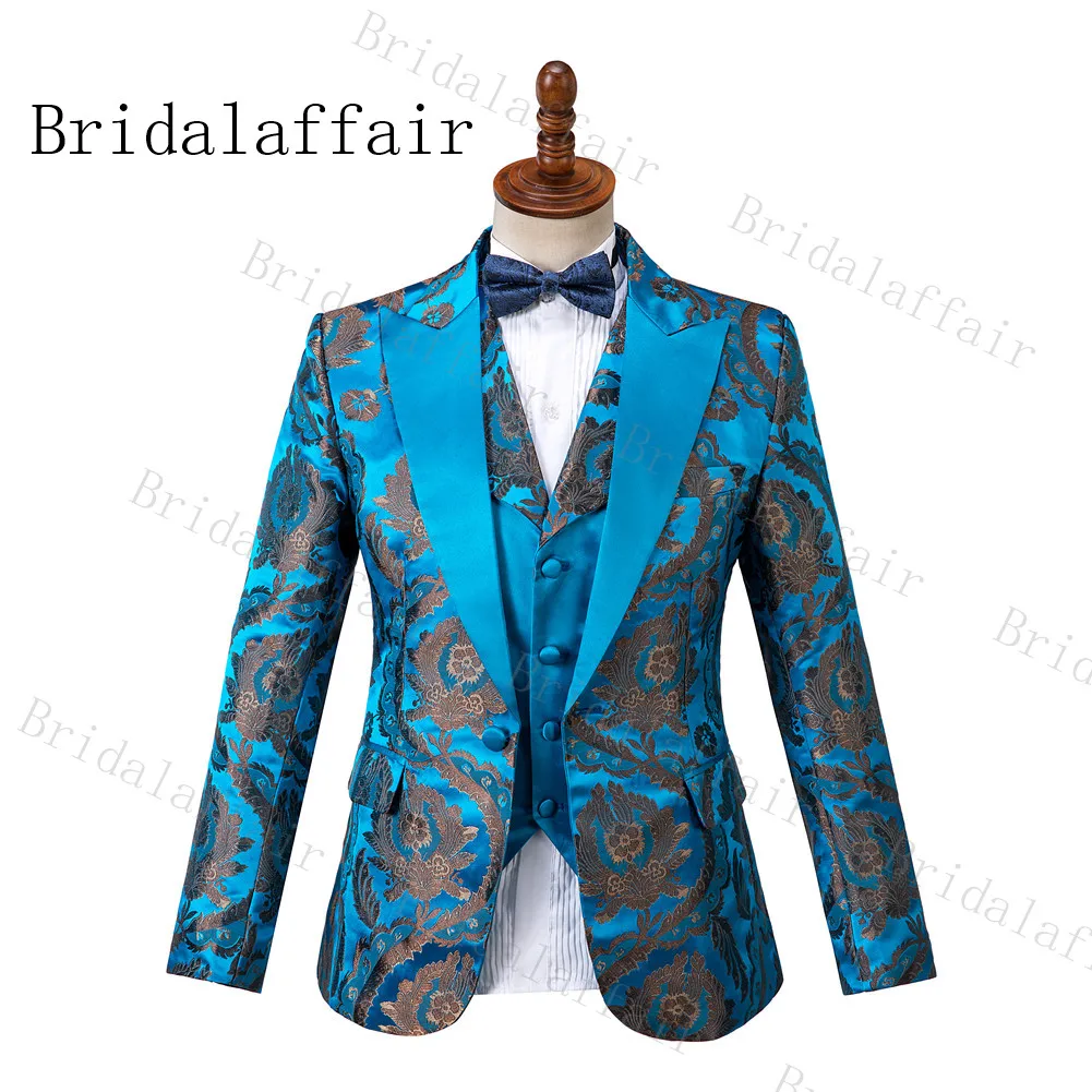 Мужские Блестящие Костюмы Bridalaffair синего цвета озера 3 предмета осень 2019