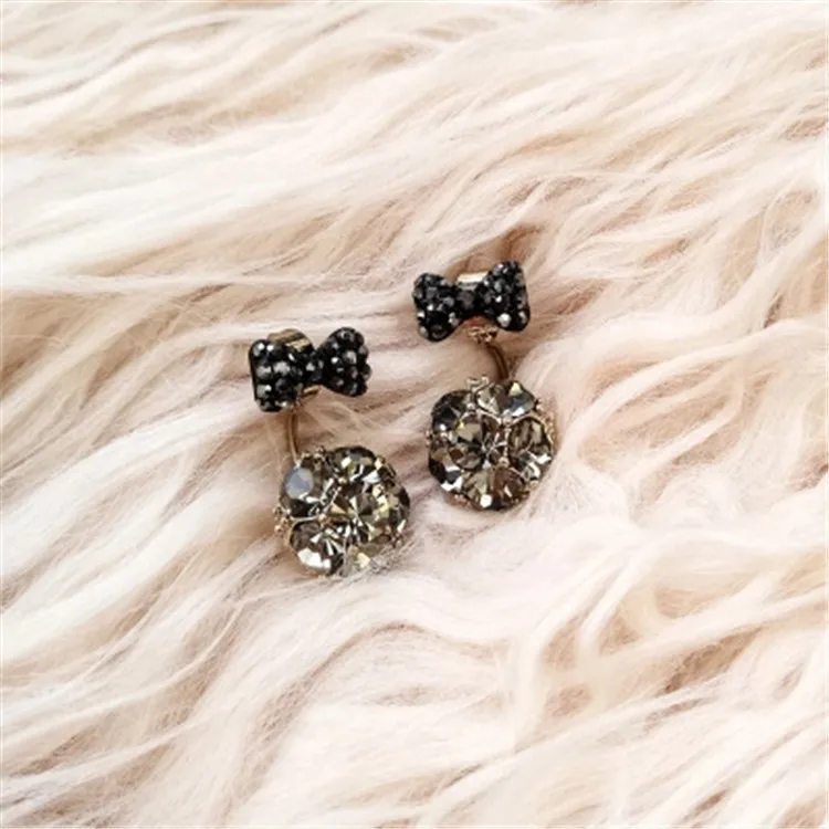 New Elegant Rhinestone Crystal Zircon Ball Stud Earrings Fashion Design Black Bow Statement Earring Brincos Gift | Украшения и