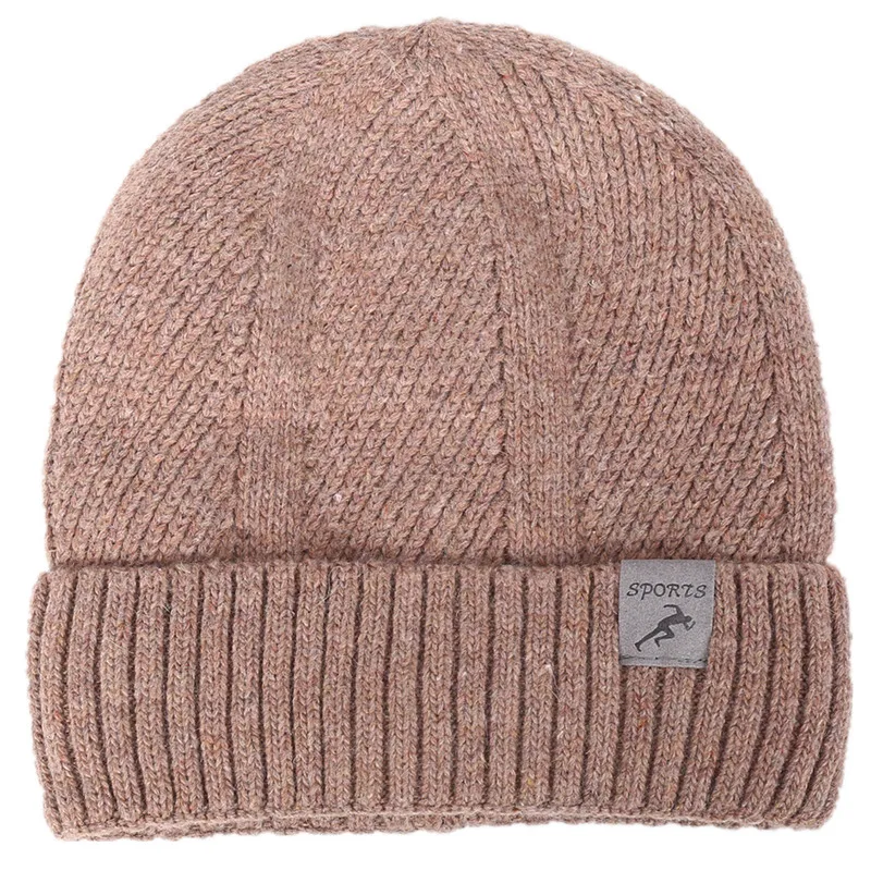 

Autumn and winter new sports cashmere curled edge thickening knitted stripe monochrome wool hat for men and women