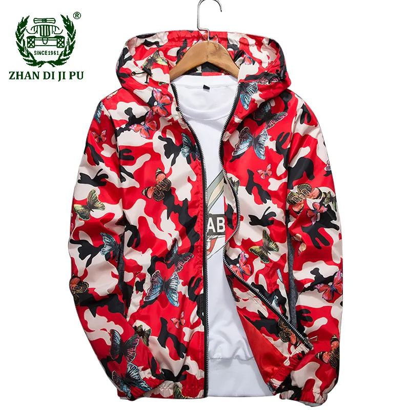 

Brand Camouflage Jacket Mens Spring Autumn Hooded Zipper Thin Bomber Jacket Men Women Casual Hip Hop Utterfly Print Coat Outwear