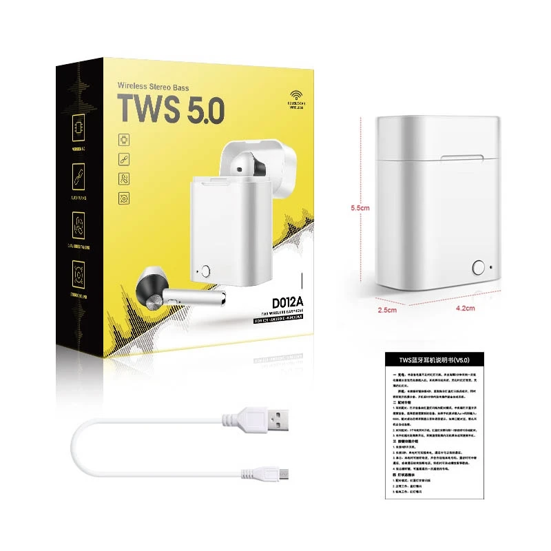 D012 TWS Bluetooth 5.0 Wireless Earphone with Charging Box Support Voice Prompt &amp Power Display HD Call | Электроника