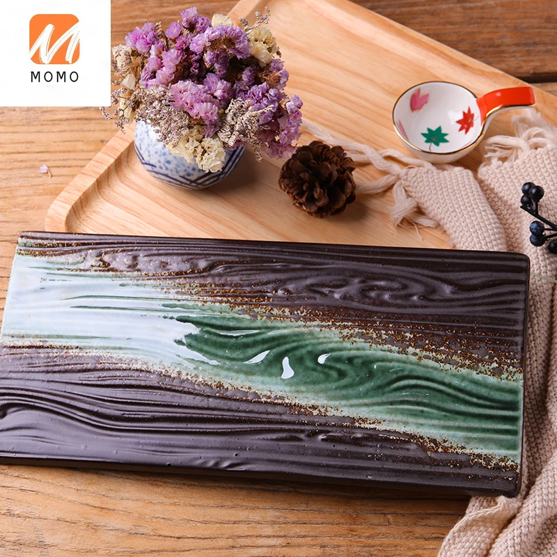 

Japanese Ceramic Tableware Japanese Baking Plate Kebabs Plate Creative Black Rectangular Sushi Plate Hotel Rectangular Plate