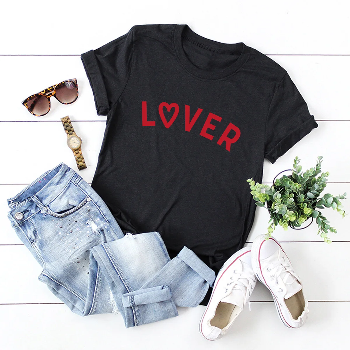 

Hot European and American women's top Valentine's day love short sleeve women's T-shirt