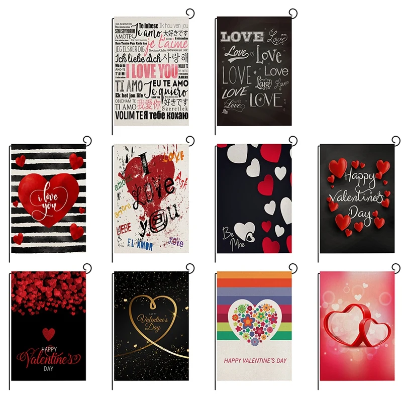 Двусторонний садовый льняной флаг на День Св. Валентина милая Роза цветы