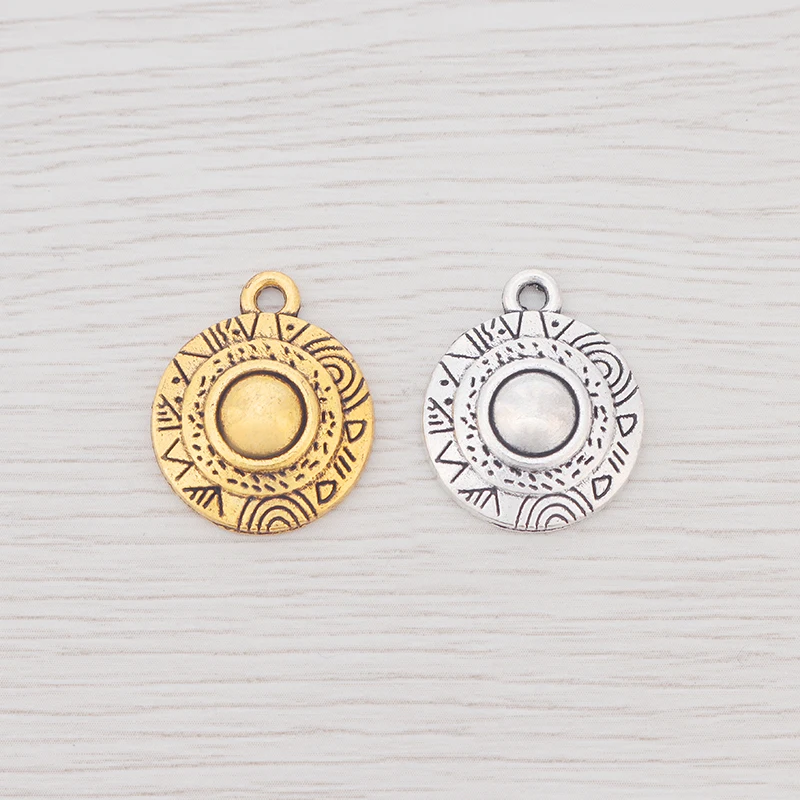 

20 x Antique Gold/Silver Color Loop Round Charms Pendant Beads for Necklace Bracelet Jewelry Making 22x18mm