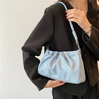 cloud shoulder underarm bags for women 2021 trend folds handbags blue white ladies pu leather baguette bag