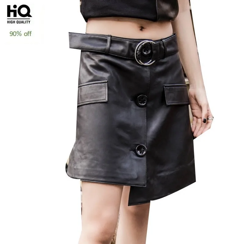 Зимние женские юбки из натуральной кожи асимметричная тонкая короткая юбка