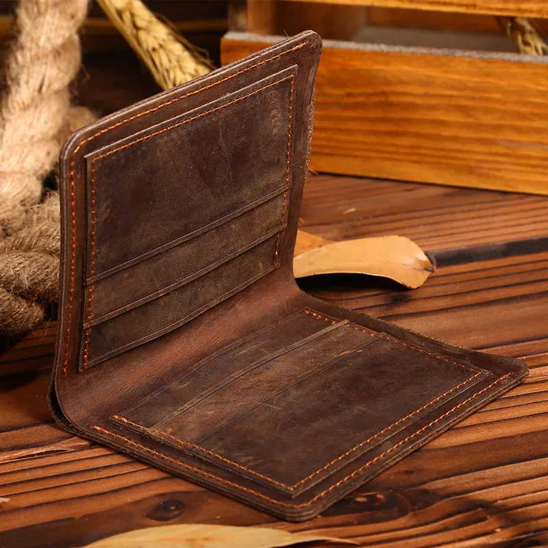 

Vintage Men's Wallet Genuine Leather Bifold Short Wallets Cash Dollar Credit Card Holder Purse Cross&Vertical for Option