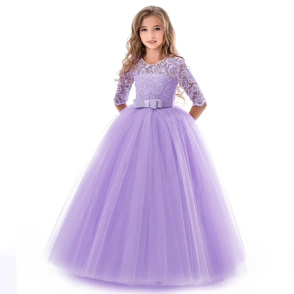 New Princess Lace Dress Kids Flower Embroidery For Girls Vintage Children Dresses Wedding Party Formal Ball Gown 14T | Детская одежда и