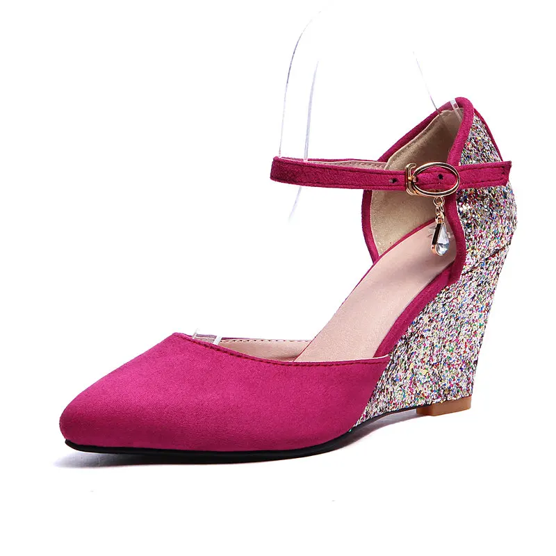 

2020 Two Piece Women High Heel Shoes Fashion Pointed Toe Women Pumps Wedges Bling Women Buckle Shoes Big Size 34-43