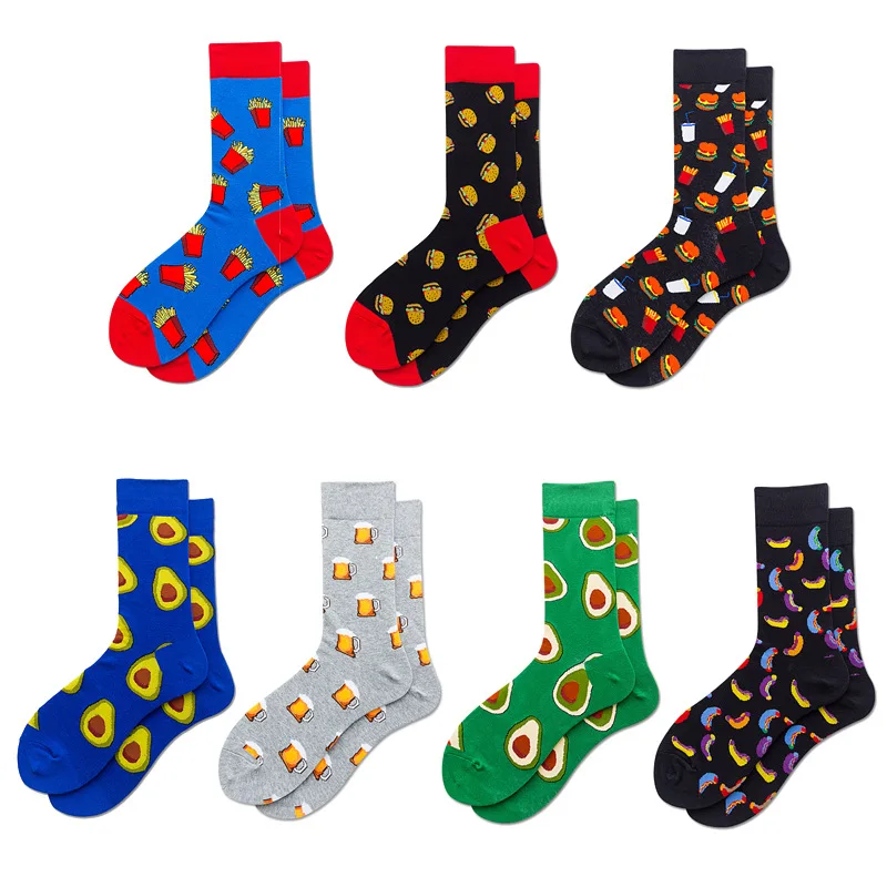 

Happy Socks Spring And Autumn Creative Food Fruit Socks Men's And Women's Fries Hamburger Avocado Beer Women's Cotton Socks