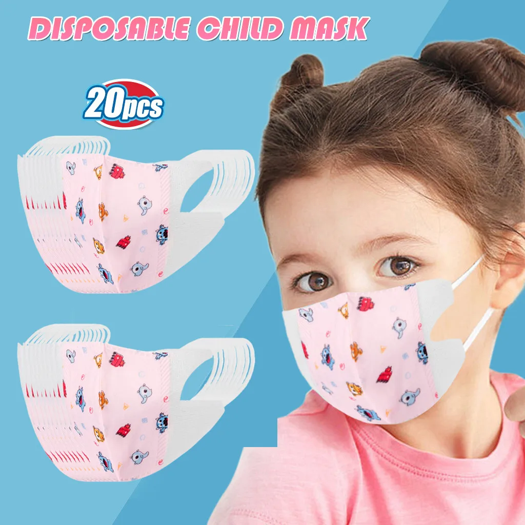 20pc Kids Cartoon Disposable Masks Baby Face Mask 3ply Protection For Child Dustproof Filter Earloop Bandage | Тематическая одежда