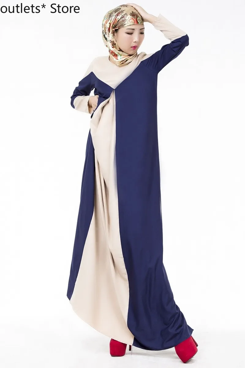 

Muslim Ethnic Long-sleeved Loose Dress Stitching Long Skirt Middle East Islamic Clothing Fashion Arab Abaya Dubai Women Dress