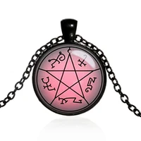2019 new vintage supernatural devils trap necklace magical pentagram amulet sign jewelry glass cabochon necklace