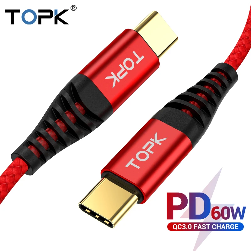 TOPK AP42 60 Вт PD usb type C кабель для USB-C кабель для быстрой зарядки для samsung Xiaomi huawei мобильный телефон USBC Кабель зарядного устройства