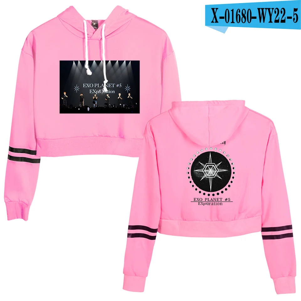 KPOP EXO PLANET#5, короткие толстовки с капюшоном, кофты, уличная одежда, топы, осень, EXO PLANET#5, женские толстовки с капюшоном, Harajuku, осень - Цвет: Тёмно-синий