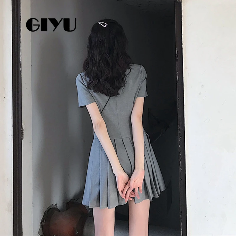 GIYU летнее женское мини платье с v образным вырезом однотонное офисное Vestido