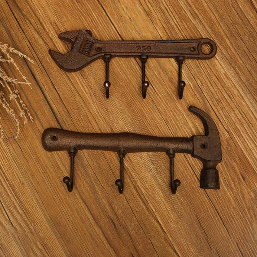 

Creative Wall Hook Hanger Wall Mounted Vintage Iron Hammer / Wrench Hook Holder Clothes Bag Rack Practical Home Decoration