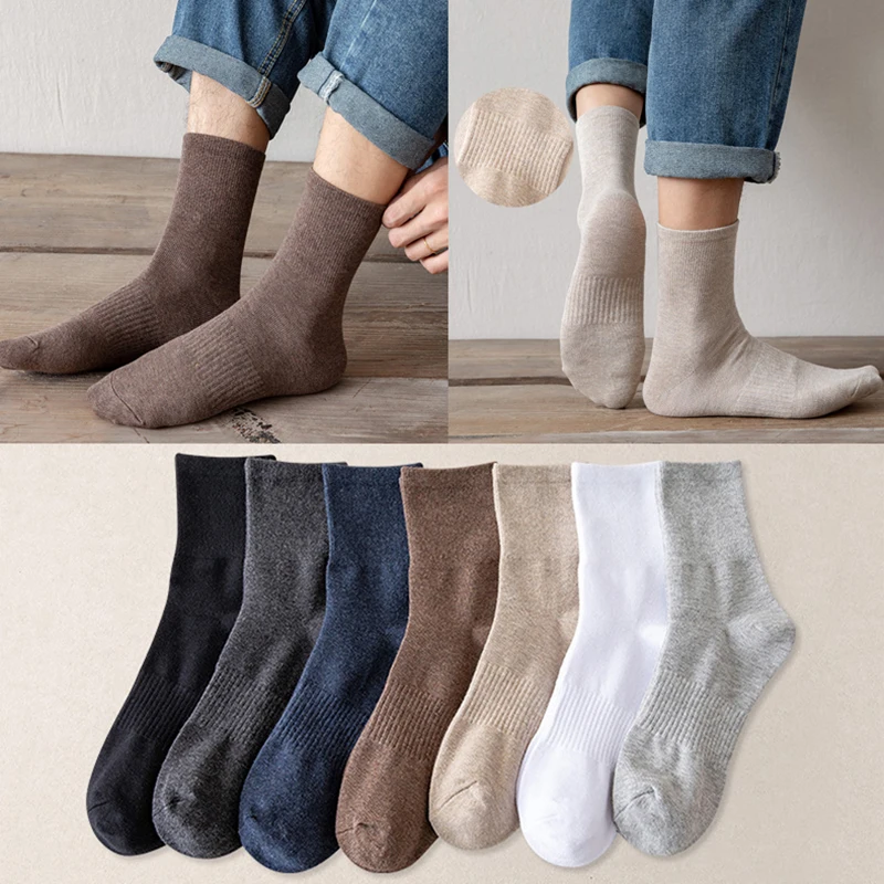 

Business Cotton Socks Warm Men Socks Soft Anklet Male Socks Soild Color Tube Socks Mid-Calf Rubber String Breathable Room Socks