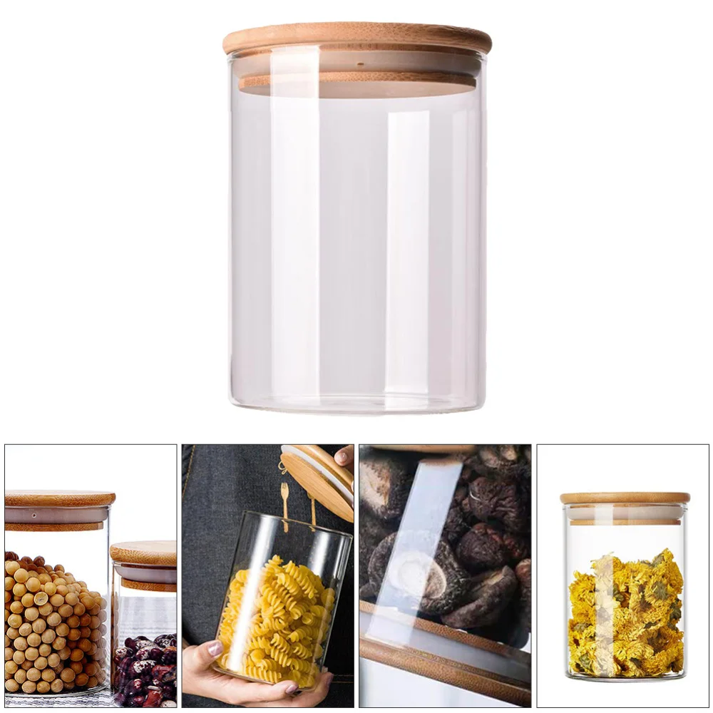 

10pcs Glass Sealed Can Food Storage Tank Bamboo Lid Tea Canister (Transparent)