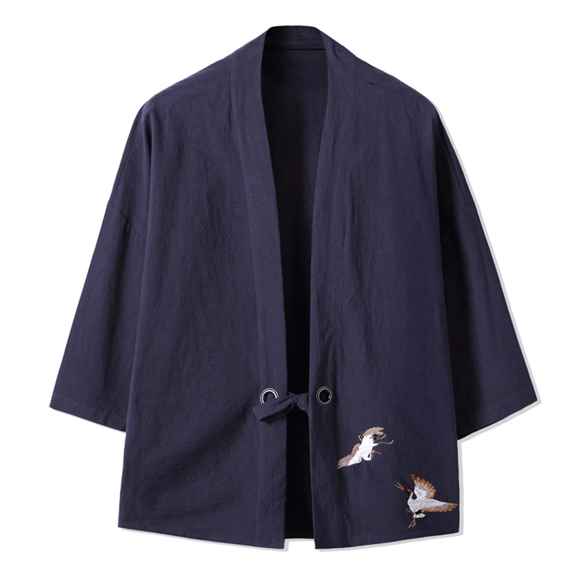 Кран вышивка Haori Kimono Харадзюку японский Стиль размера плюс для мужчин костюм