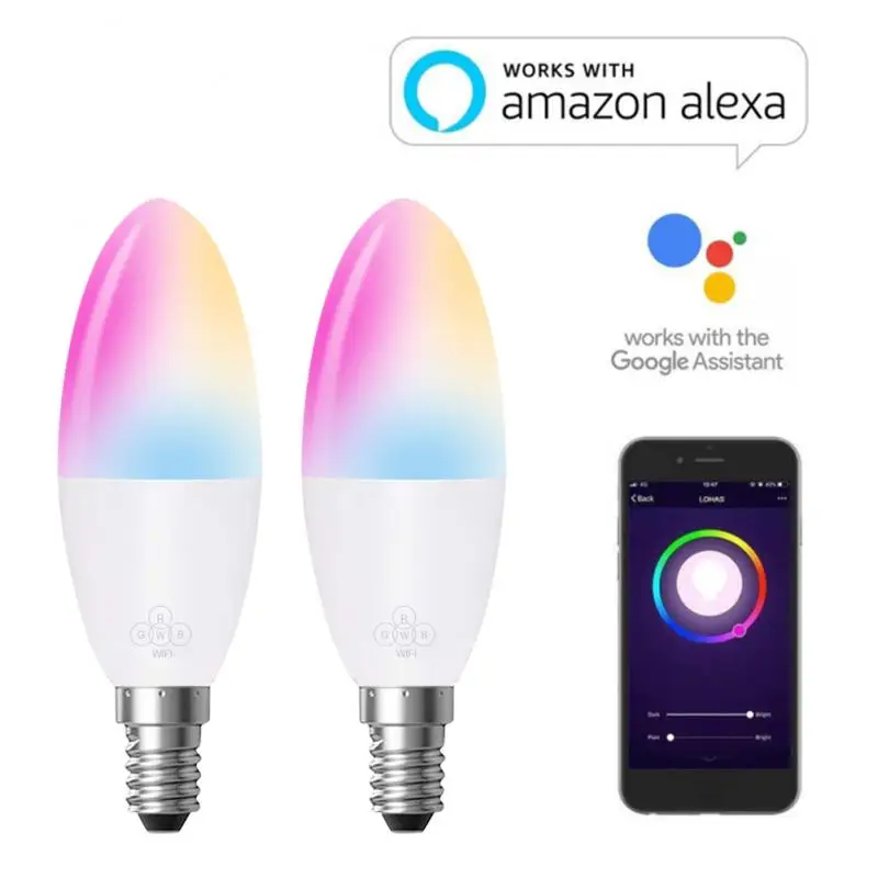 Умная RGB Wifi лампа Tuya в форме свечи E27 E14 B22 Интеллектуальный светодиодный