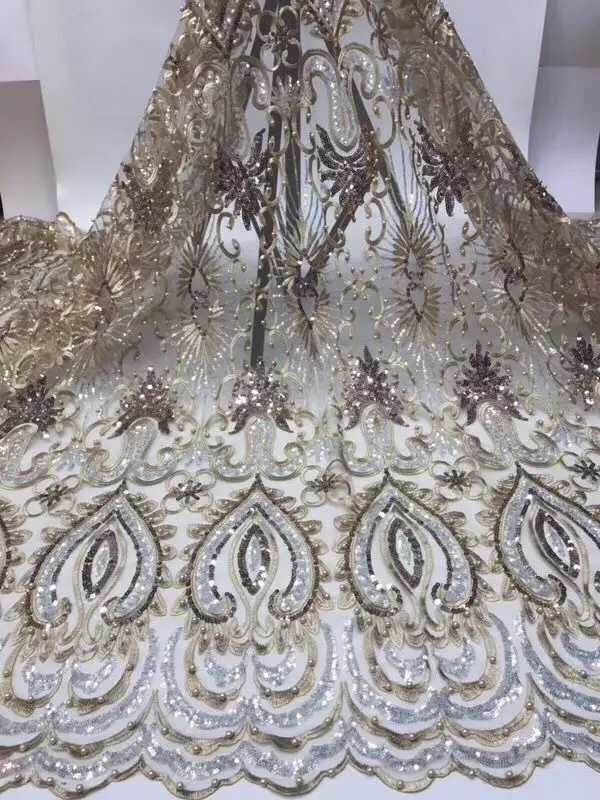 Последние бисерные французские нигерийские блестки Сетка кружевная ткань