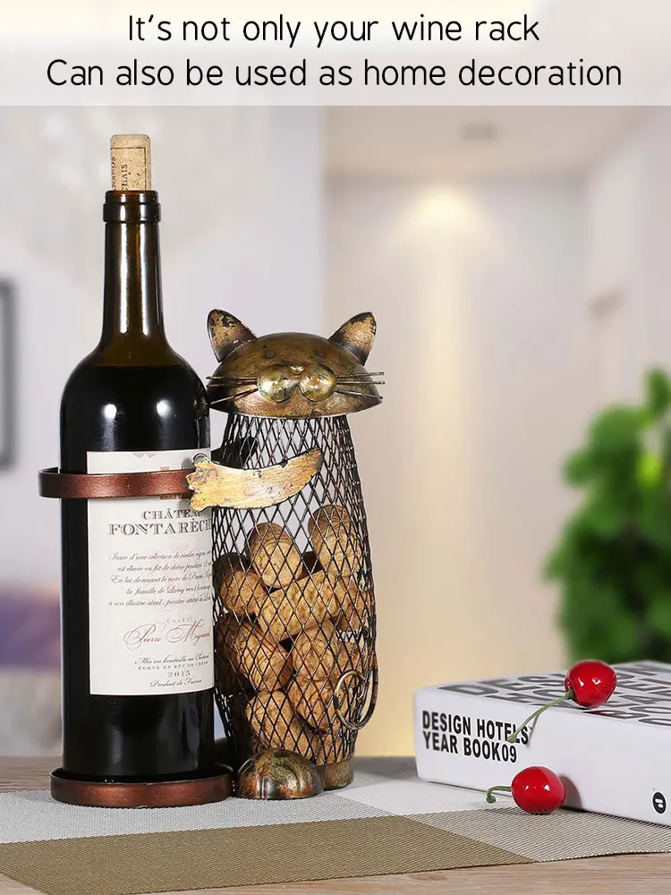 

Cat Wine Rack Cork Container Bottle Wine Holder Kitchen Bar Metal Wine Craft Christmas Gift Handcraft Animal Wine Stand