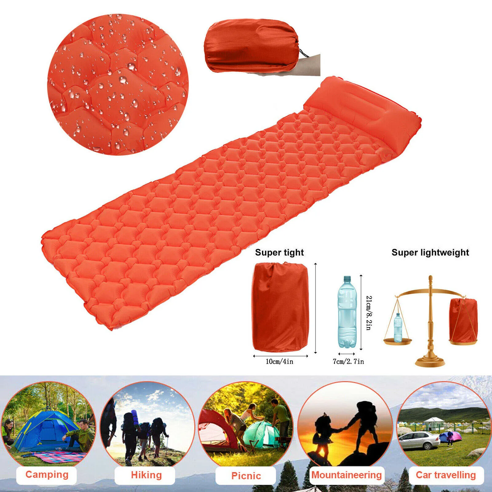 

Outdoor Camping Inflatable Air Mattress Waterproof Blow Up Airbed Cushioned Beach Mat for Hiking Travel & Outdoor Activities