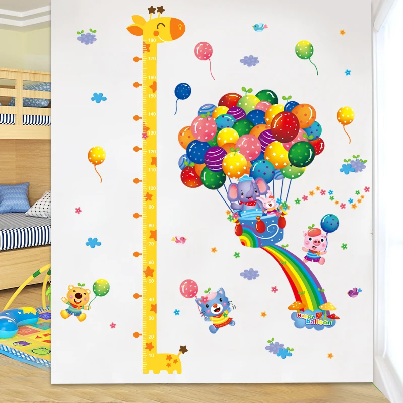 

[shijuekongjian] Balloons Animals Wall Sticker DIY Giraffe Height Measure Mural Decals for Kids Rooms Nursery House Decoration