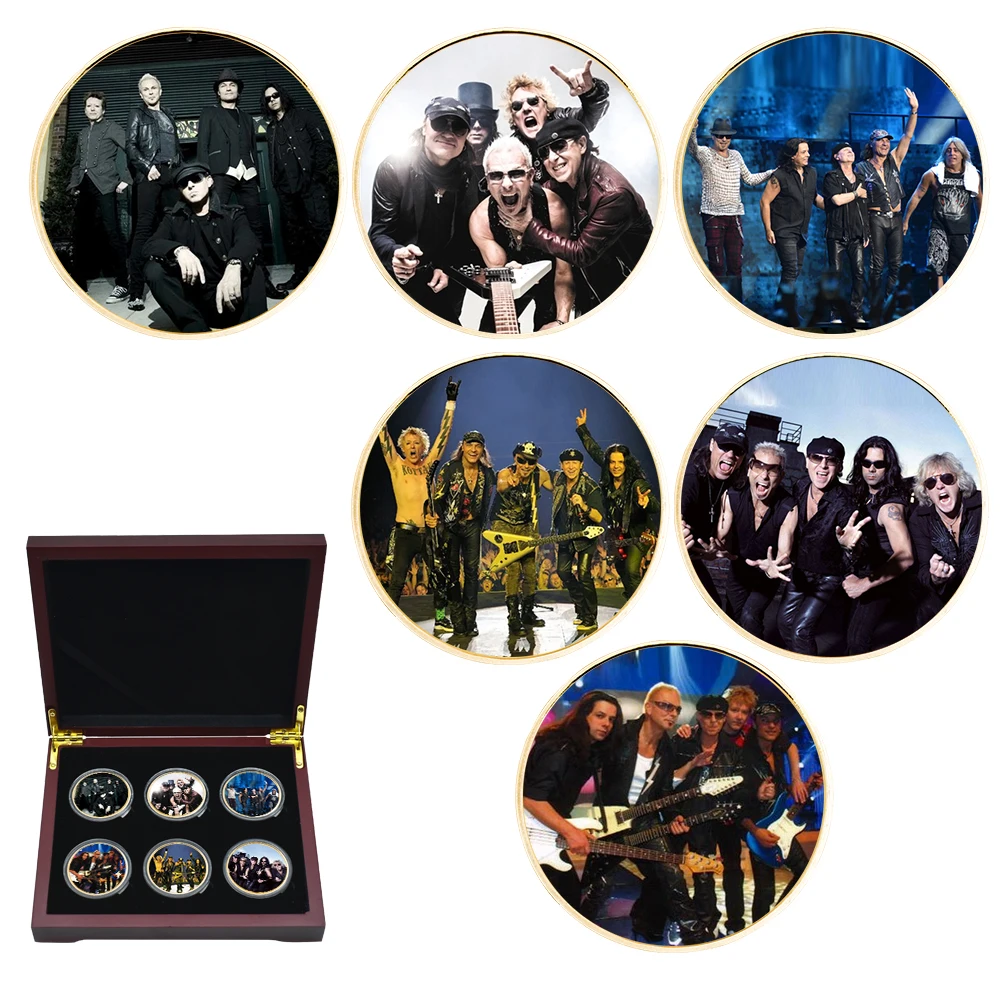 

Gifts for Friends Thanks Giving Rock Band Gold Plated Metal Coin Commemorative Coin Silver Plated Wooden Box