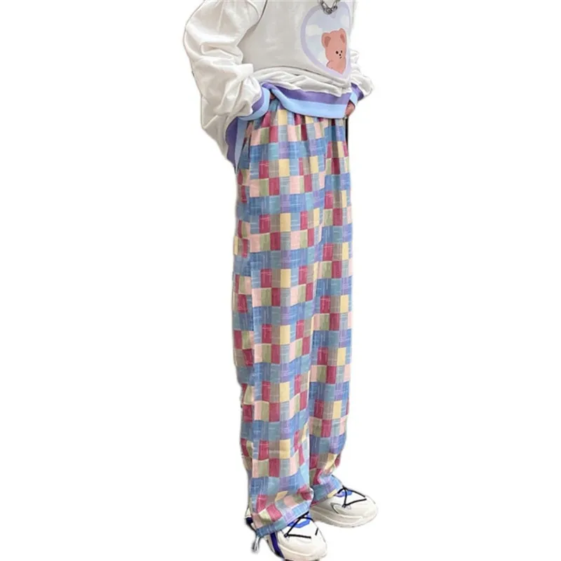 

Woman Casual plaid pants women wide leg Loose Trouser Thin Korean Harajuku Trousers Fashion Casual Pants Hip-Hop Plaid Pants