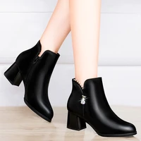 autumn and winter new martin boots fashion round toe square heel zip ankle med 3cm 5cm solid short plush breathable women boots