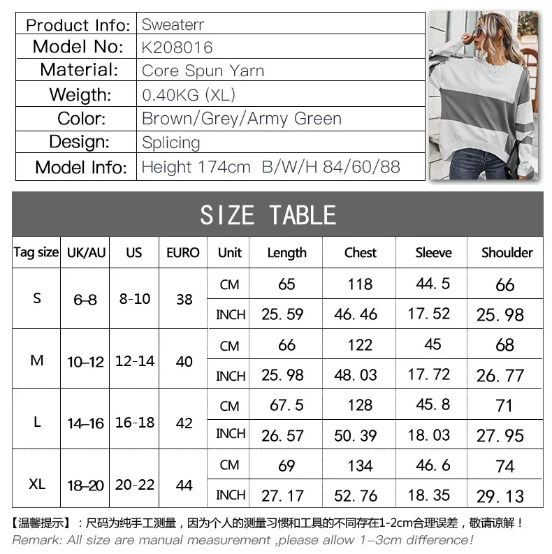 

Mandylandy Contrasting Color Stitching Sweatshirts Patchwork Outwear Women Autumn Sweatshirts Long Sleeve Loose Pullovers