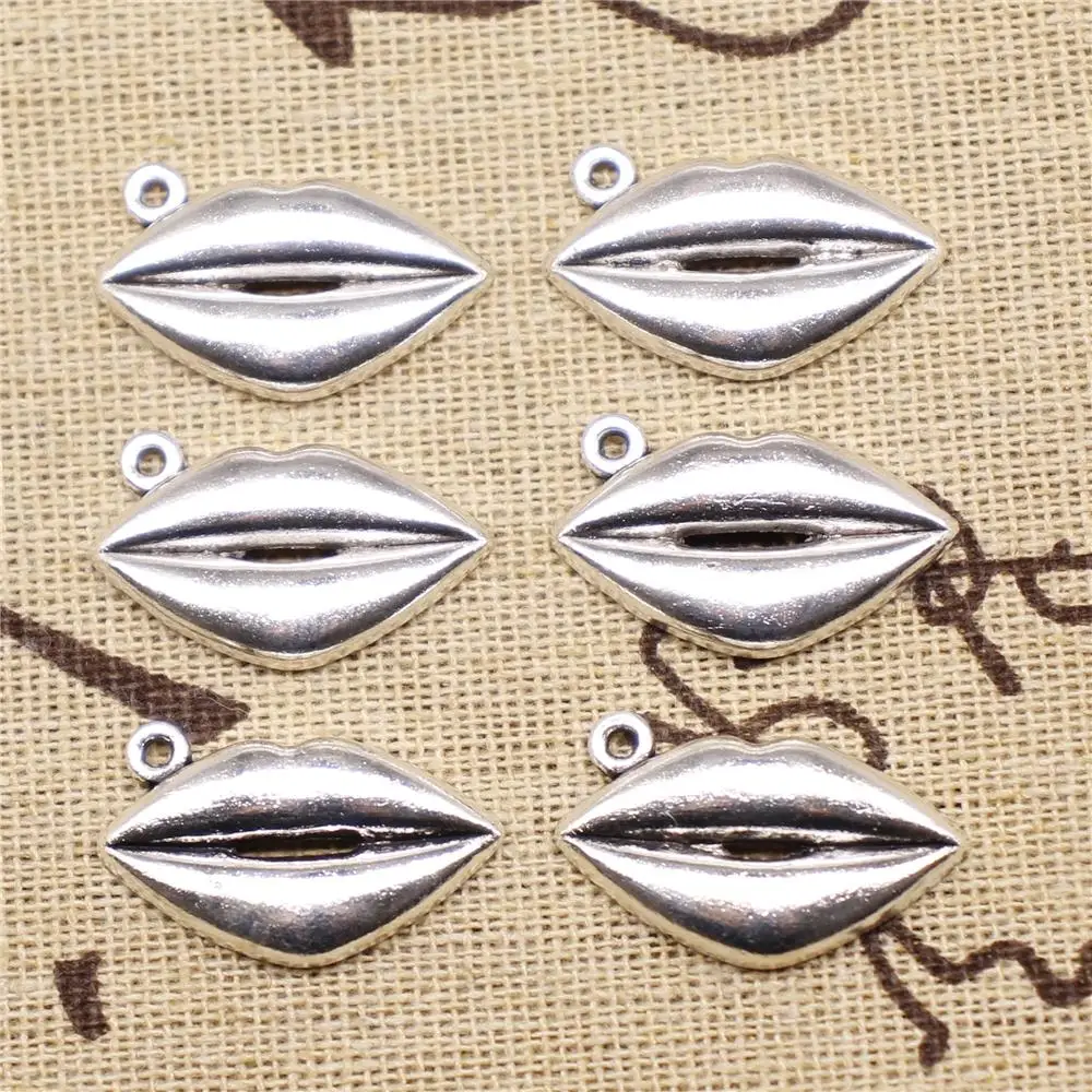 

Craft For Jewelry Findings Components 5pcs 24x13mm Antique Silver Color Lips Charms