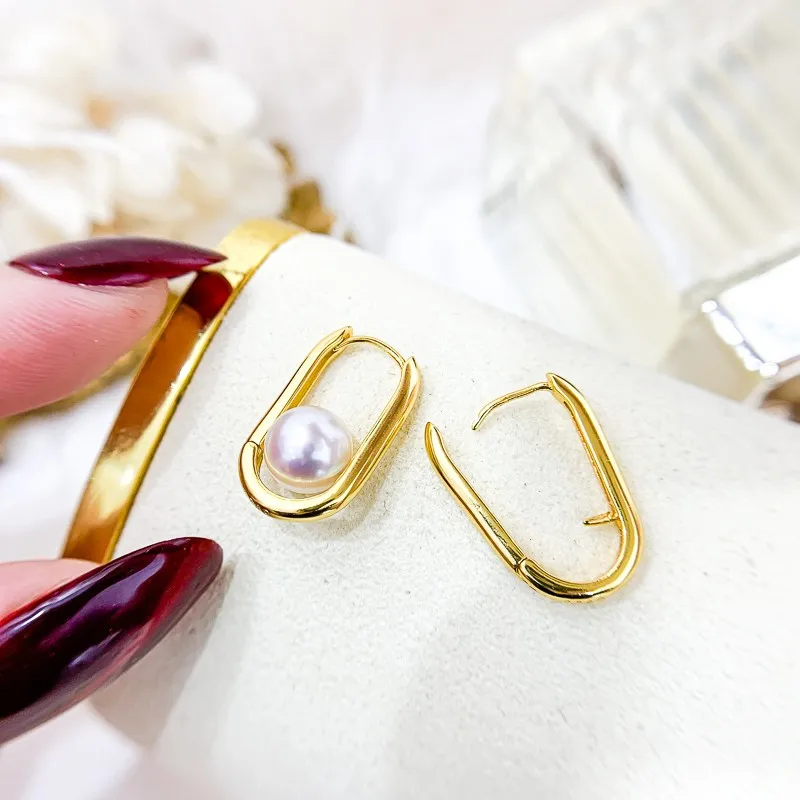 Classic Oval Shape Design Pearl Earrings Component Women Handmade Earrings Findings