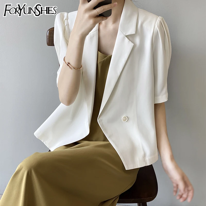 

Women Seven-point Sleeve Blazer Jacket Short Cardigan Suit Coat Office Ladies Business Casual Solid Single Button Summer Clothes