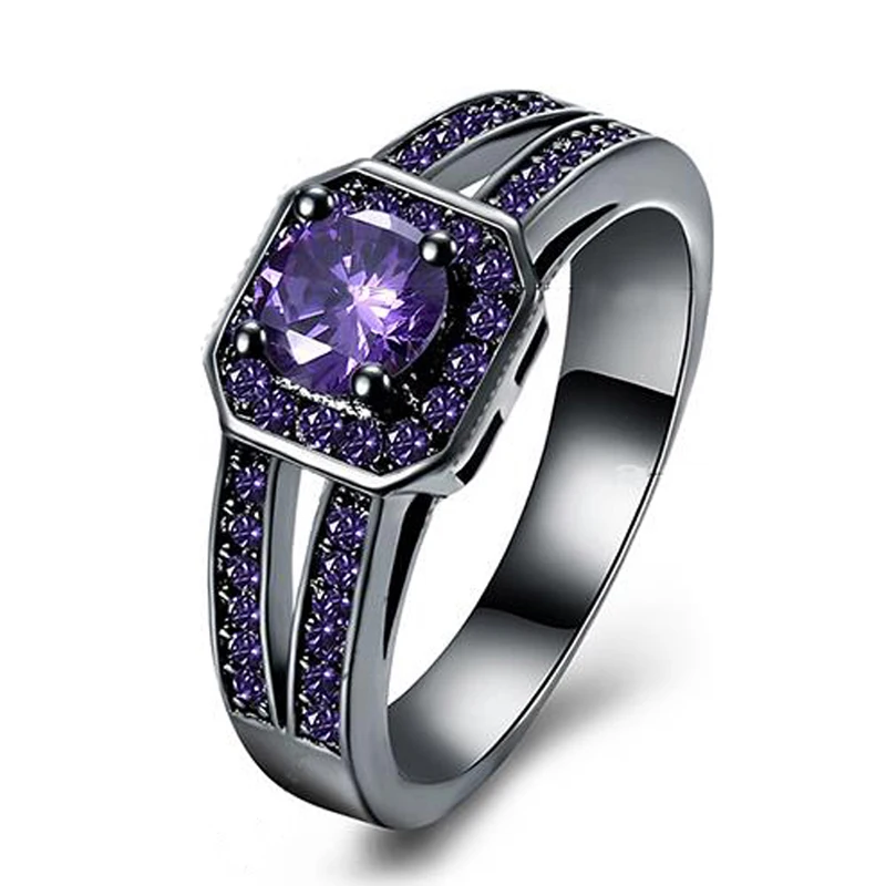 Garilina Vintage Jewelry Women's rings Blue purple black zircon Black Gun charm Party Ring Gifts R3004 | Украшения и
