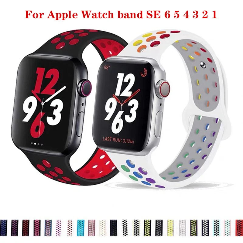 

Ремешок силиконовый для Apple Watch band 44 мм 42 мм 40 мм 38 мм, дышащий спортивный резиновый браслет для iWatch Series 7 6 SE 5 4 3 2 1