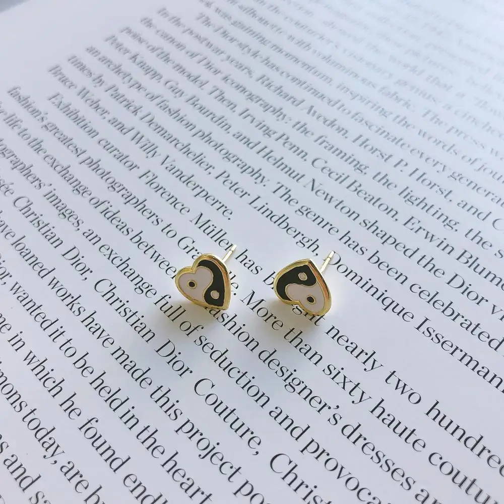 

Amaiyllis 1pair 925 Sterling Silver Simple Temperament Yin Yang Love Heart Earrings Personality For Women Statement Earrings