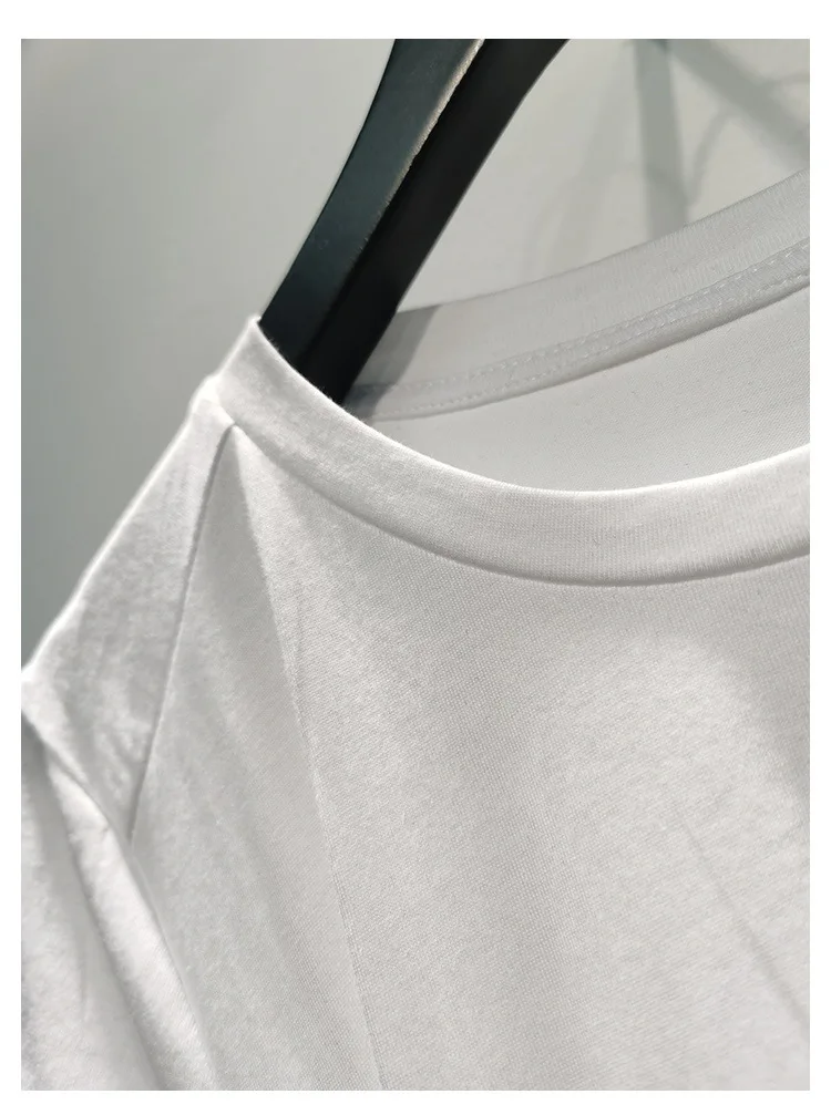 

High Quality Spring and Summer New Irregular Short-sleeved Folding Slim Cotton T-shirt for Women